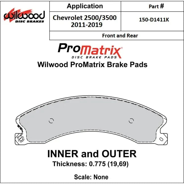 Wilwood ProMatrix Brake Pads, 2011-2019 LML/L5P